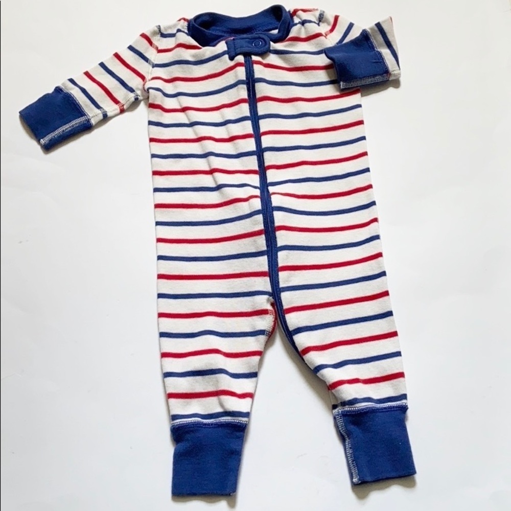 Hanna Andersson Organic Cotton Red White Blue Striped Newborn Romper
